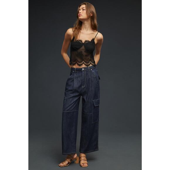 NEW Anthropologie Pilcro Low Slung Relaxed Fit Cargo Jean Blue Oversized Size 32 - Picture 12 of 15